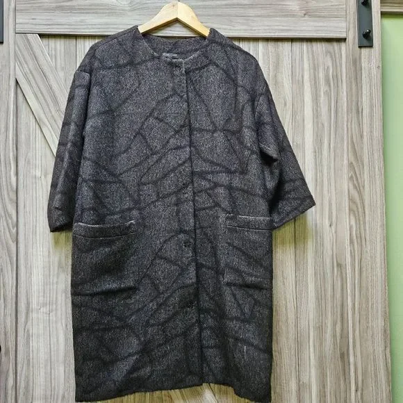 Eileen Fisher Petite Wool Alpaca Blend Coat Black/Gray